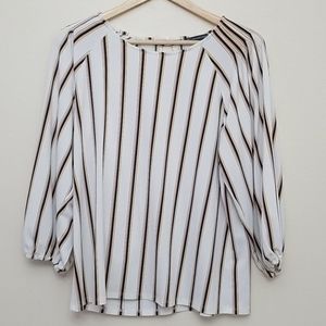 Adrianna Papell Striped 3/4 Bell Sleeve Top Med